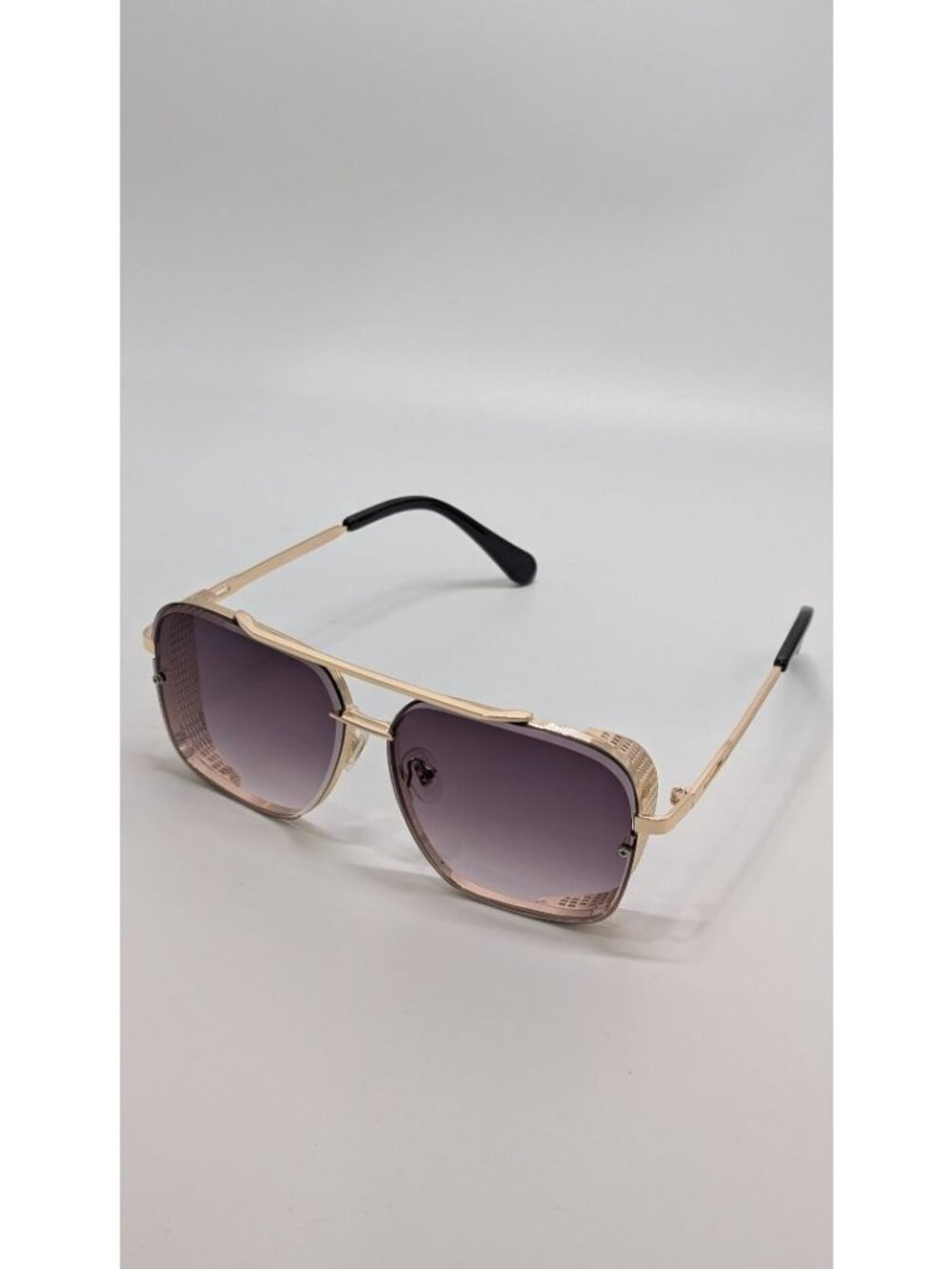 Gold-Tone Retro Square Navigator Sunglasses